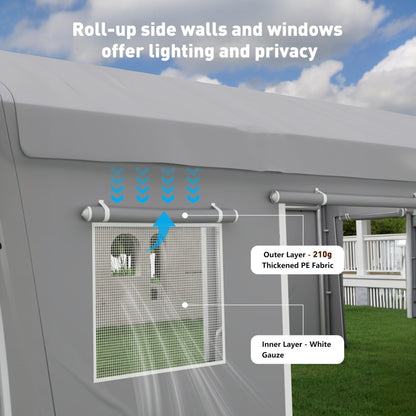 J-BLOOMLTD Heavy Duty Carport Sidewall Replacement Panels, Waterproof 180gsm Triple Layer PE Tarp with Roll Up Doors & Mesh Windows, UV-Protected Garage Side Cover