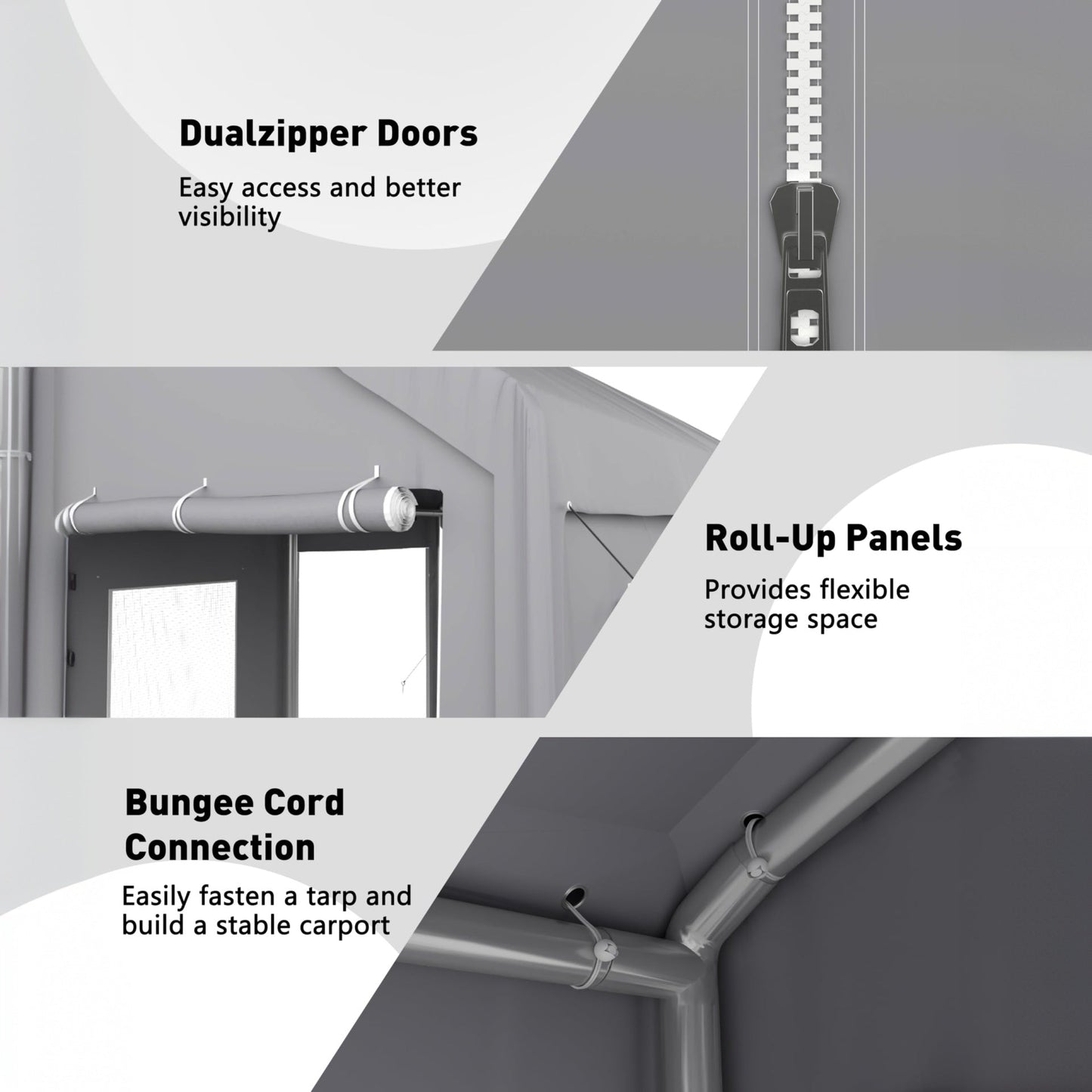 J-BLOOMLTD Heavy Duty Carport Sidewall Replacement Panels, Waterproof 180gsm Triple Layer PE Tarp with Roll Up Doors & Mesh Windows, UV-Protected Garage Side Cover