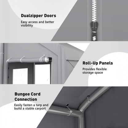 J-BLOOMLTD Heavy Duty Carport Sidewall Replacement Panels, Waterproof 180gsm Triple Layer PE Tarp with Roll Up Doors & Mesh Windows, UV-Protected Garage Side Cover