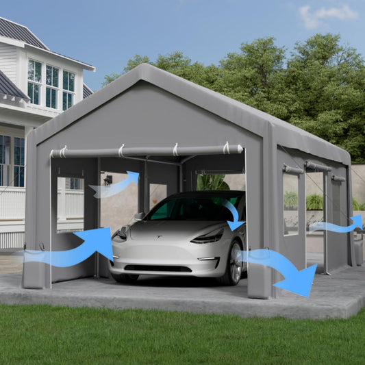 J-BLOOMLTD Heavy Duty Carport Sidewall Replacement Panels, Waterproof 180gsm Triple Layer PE Tarp with Roll Up Doors & Mesh Windows, UV-Protected Garage Side Cover