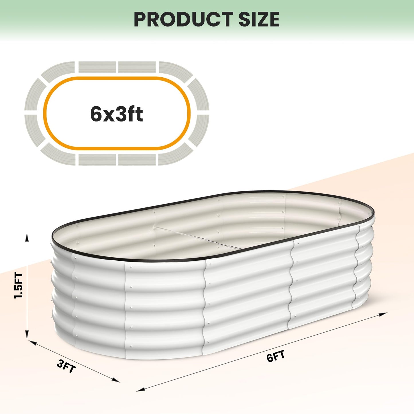 J-BLOOMLTD 183x91x46 cm Galvanized Raised Beds for Outdoor, Oval Raised Garden Bed with Open Base, Tool-Free Assembly Planter Raised Boxes for Outdoor Vegetables & Flowers, White
