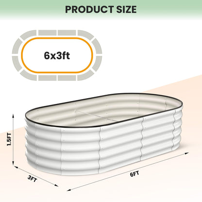 J-BLOOMLTD 183x91x46 cm Galvanized Raised Beds for Outdoor, Oval Raised Garden Bed with Open Base, Tool-Free Assembly Planter Raised Boxes for Outdoor Vegetables & Flowers, White