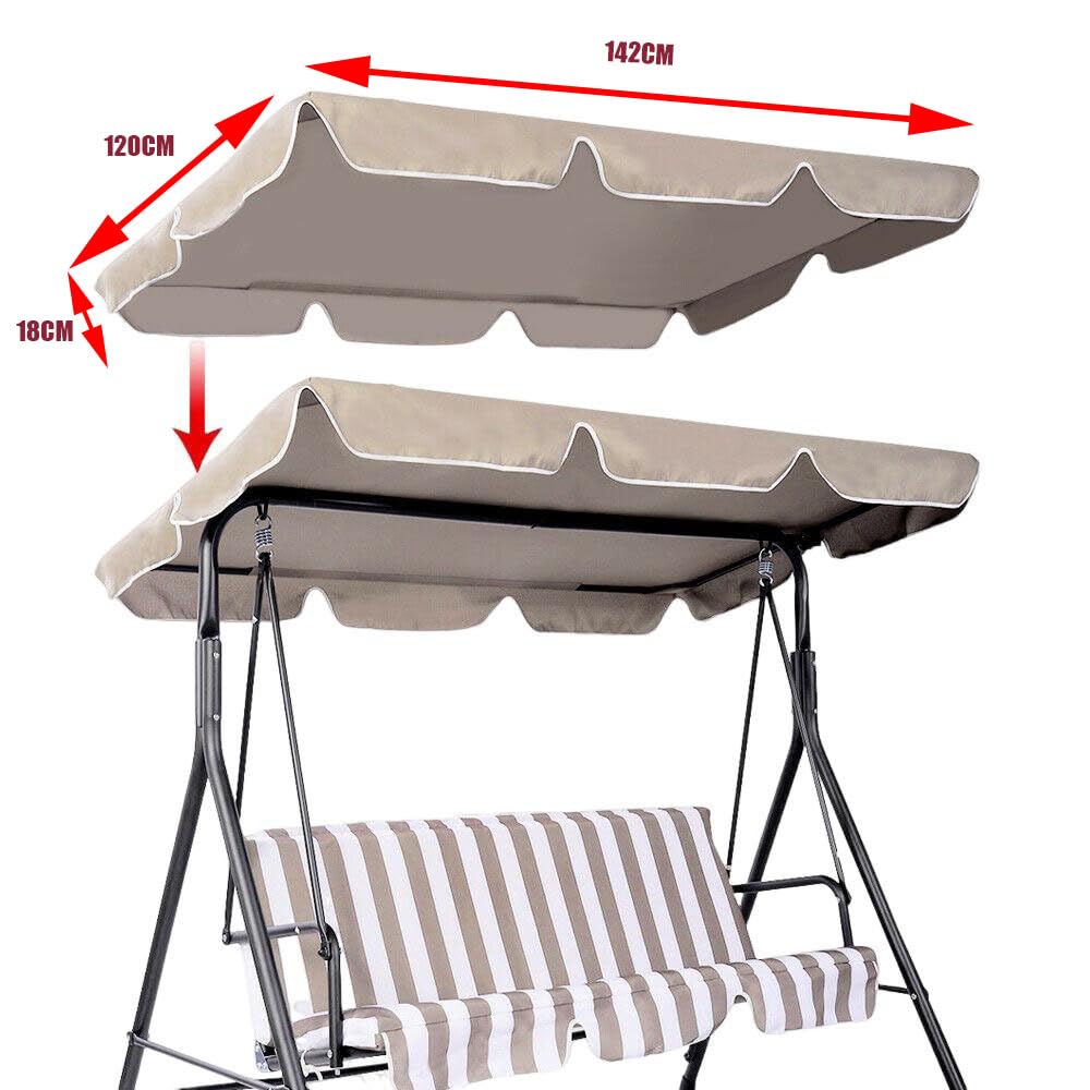 J-BLOOMLTD Patio Swing Chair Canopy Replacement 2 Seater Waterproof Windproof Rip Proof Garden Hammock Top Cover Outdoor Porch Swing Seat Canopy Cover Arden Furniture Double 142cm L x 120cm W x 18cm H
