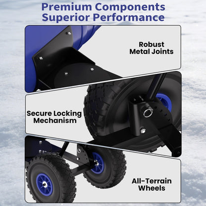 J-BLOOMLTD 36 Inch Snow Pusher with Wheels Heavy Duty Rolling Snow Shovel Adjustable Metal Blade for Driveway and Pavement