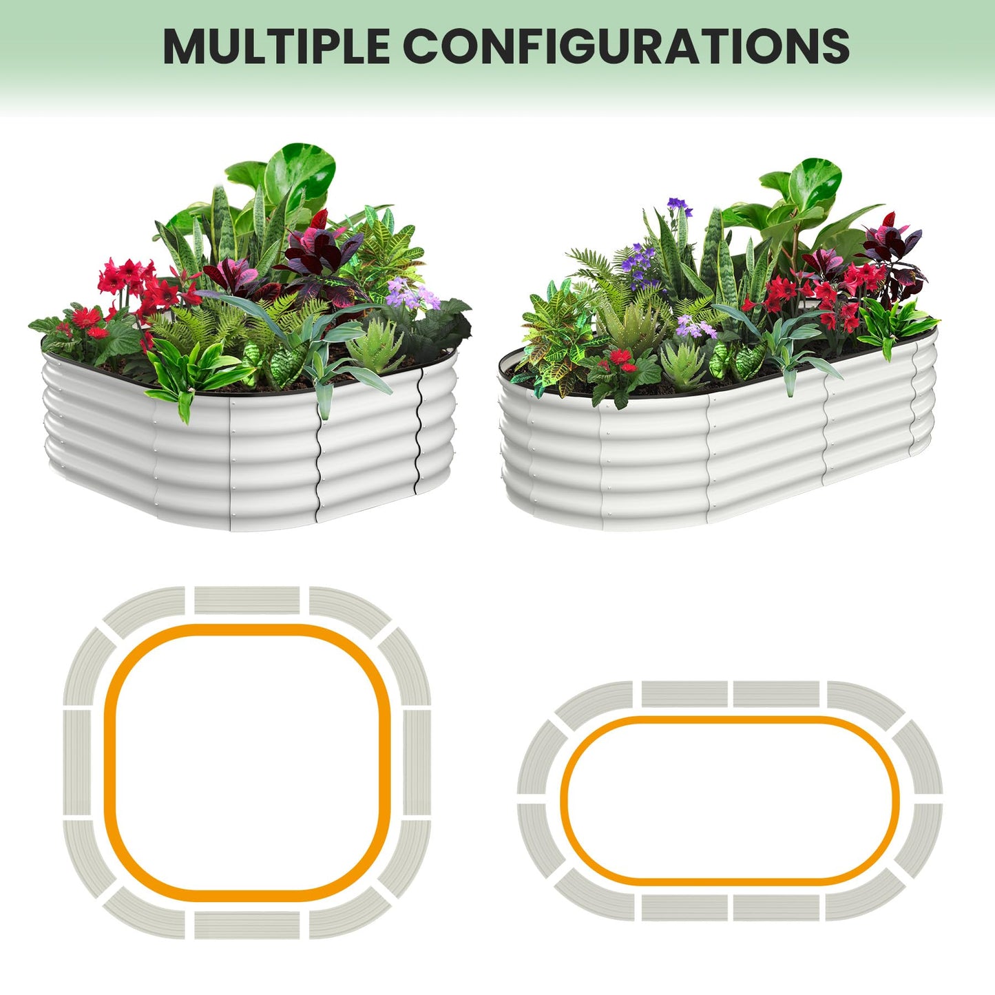 J-BLOOMLTD 183x91x46 cm Galvanized Raised Beds for Outdoor, Oval Raised Garden Bed with Open Base, Tool-Free Assembly Planter Raised Boxes for Outdoor Vegetables & Flowers, White