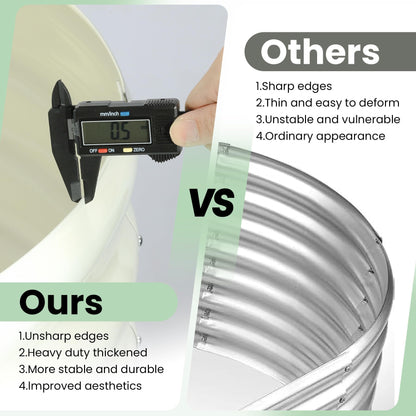 J-BLOOMLTD 183x91x46 cm Galvanized Raised Beds for Outdoor, Oval Raised Garden Bed with Open Base, Tool-Free Assembly Planter Raised Boxes for Outdoor Vegetables & Flowers, White