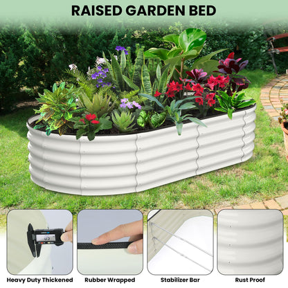 J-BLOOMLTD 183x91x46 cm Galvanized Raised Beds for Outdoor, Oval Raised Garden Bed with Open Base, Tool-Free Assembly Planter Raised Boxes for Outdoor Vegetables & Flowers, White