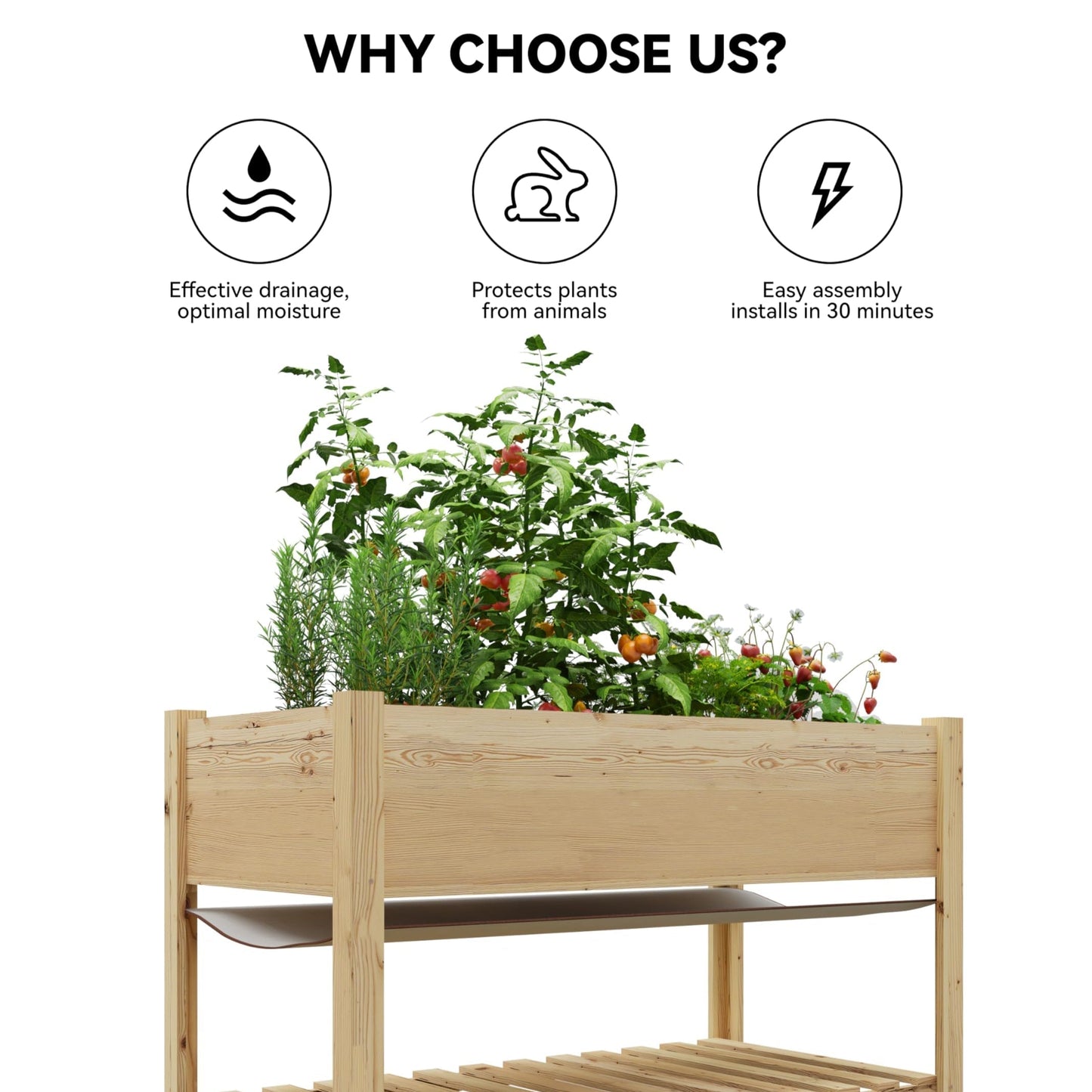 J-BLOOMLTD 48x24 Inch Cedar Raised Garden Bed Elevated Wooden Planter Box on Wheels with Storage Shelf for Herbs and Vegetables Natural