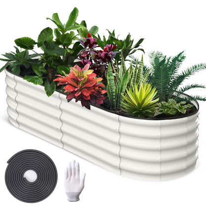 J-BLOOMLTD 183x91x46 cm Galvanized Raised Beds for Outdoor, Oval Raised Garden Bed with Open Base, Tool-Free Assembly Planter Raised Boxes for Outdoor Vegetables & Flowers, White