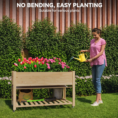 J-BLOOMLTD 48x24 Inch Cedar Raised Garden Bed Elevated Wooden Planter Box on Wheels with Storage Shelf for Herbs and Vegetables Natural